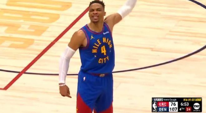 NBA 季后赛快船客场与掘金抢七大战，鲍尔默助威，哈登低迷