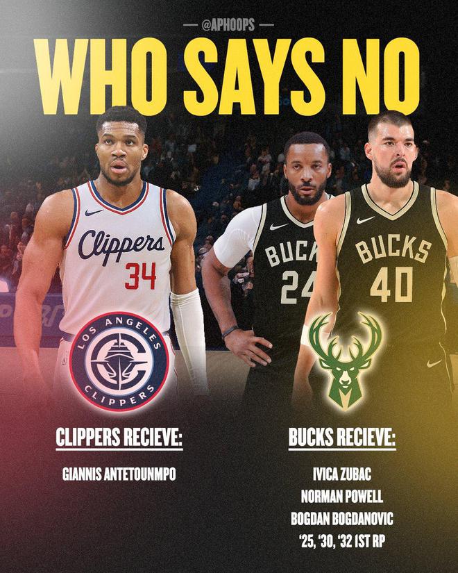 NBA东部首轮雄鹿惨败，APHOOPS模拟快船6换1交易字母哥改写格局