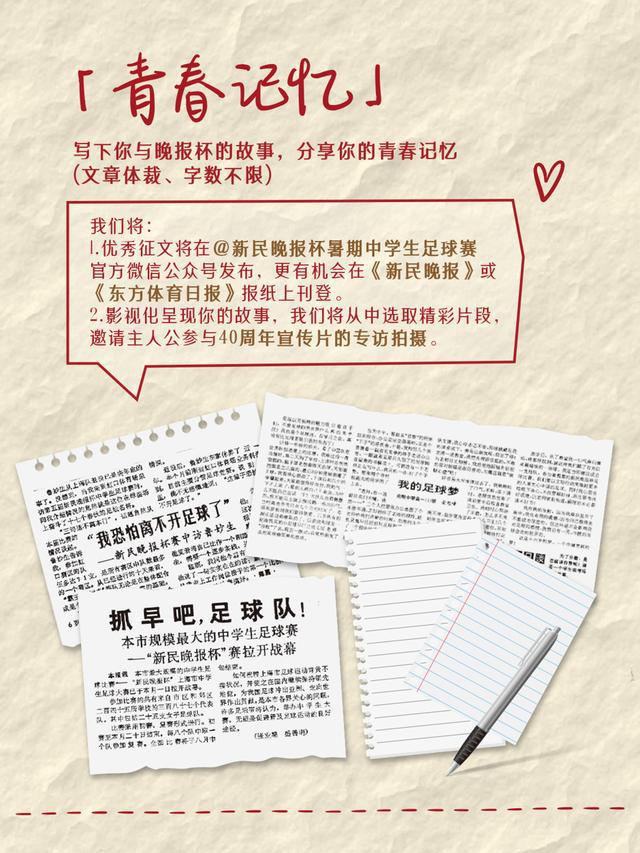 新民晚报杯暑期中学生足球赛40周年特别征集启动啦