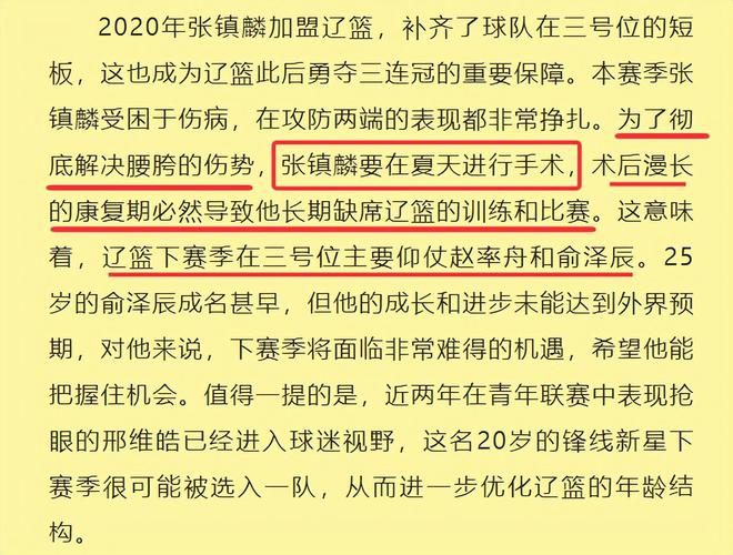 辽篮主力张镇麟赛季出勤率骤降，休赛期或尽早进行胯部手术