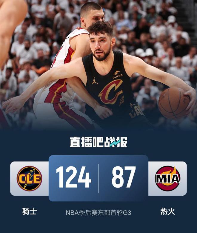 NBA季后赛G3：骑士客场大胜热火3-0领先，加兰缺阵米切尔率队狂胜