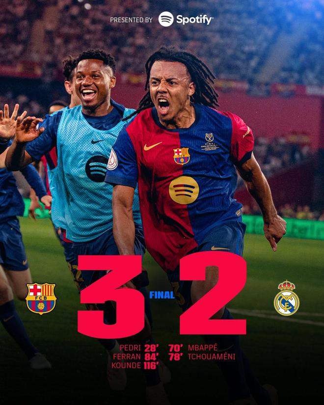 巴萨3-2逆转皇马夺国王杯第32冠 赛季三杀死敌加冕双冠王