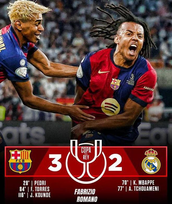巴萨3-2加时险胜皇马问鼎国王杯 国家德比激战精彩纷呈