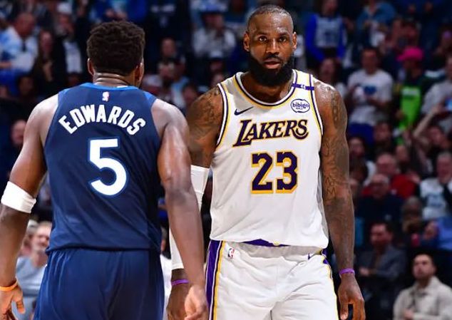 4月28日NBA季后赛湖人森林狼首轮G4战，G3东契奇低迷詹姆斯高光难救主